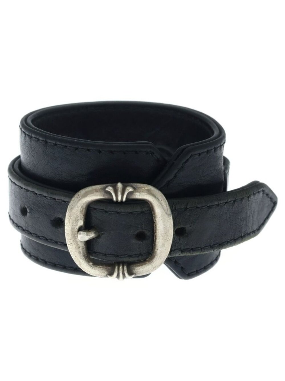 Chrome Hearts R&r Tiny Buckle Gunslinger Leather Bracelet Choker Black Silver